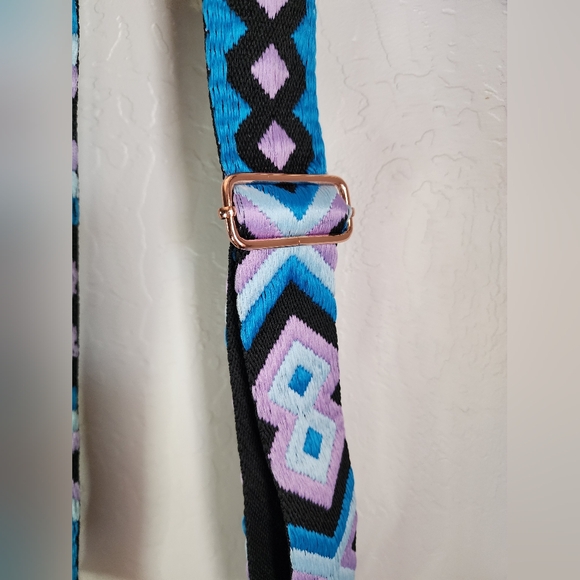 Fort Omotse Teal Leather Fringe Guitar Strap Crossbody - Picture 6 of 11